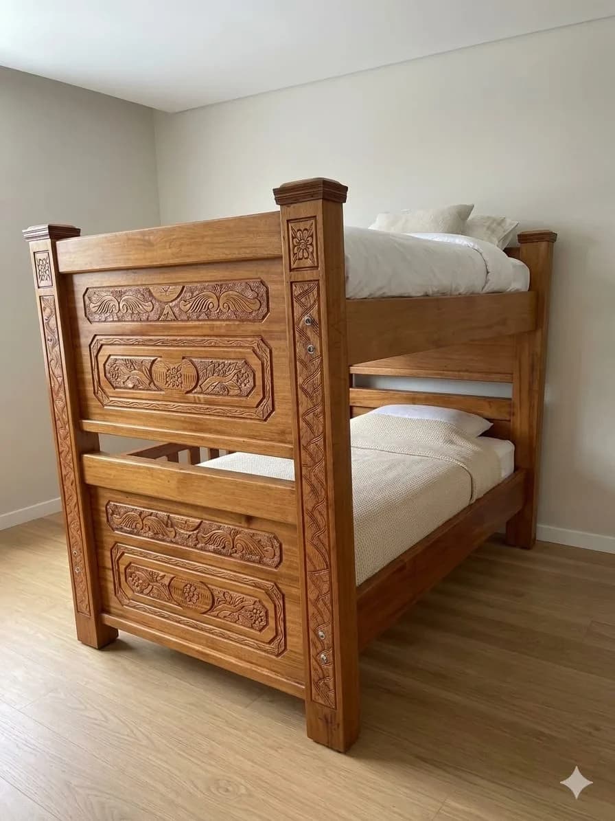 4×6 Fancy Massive Antique Mahogany Bunk Bed