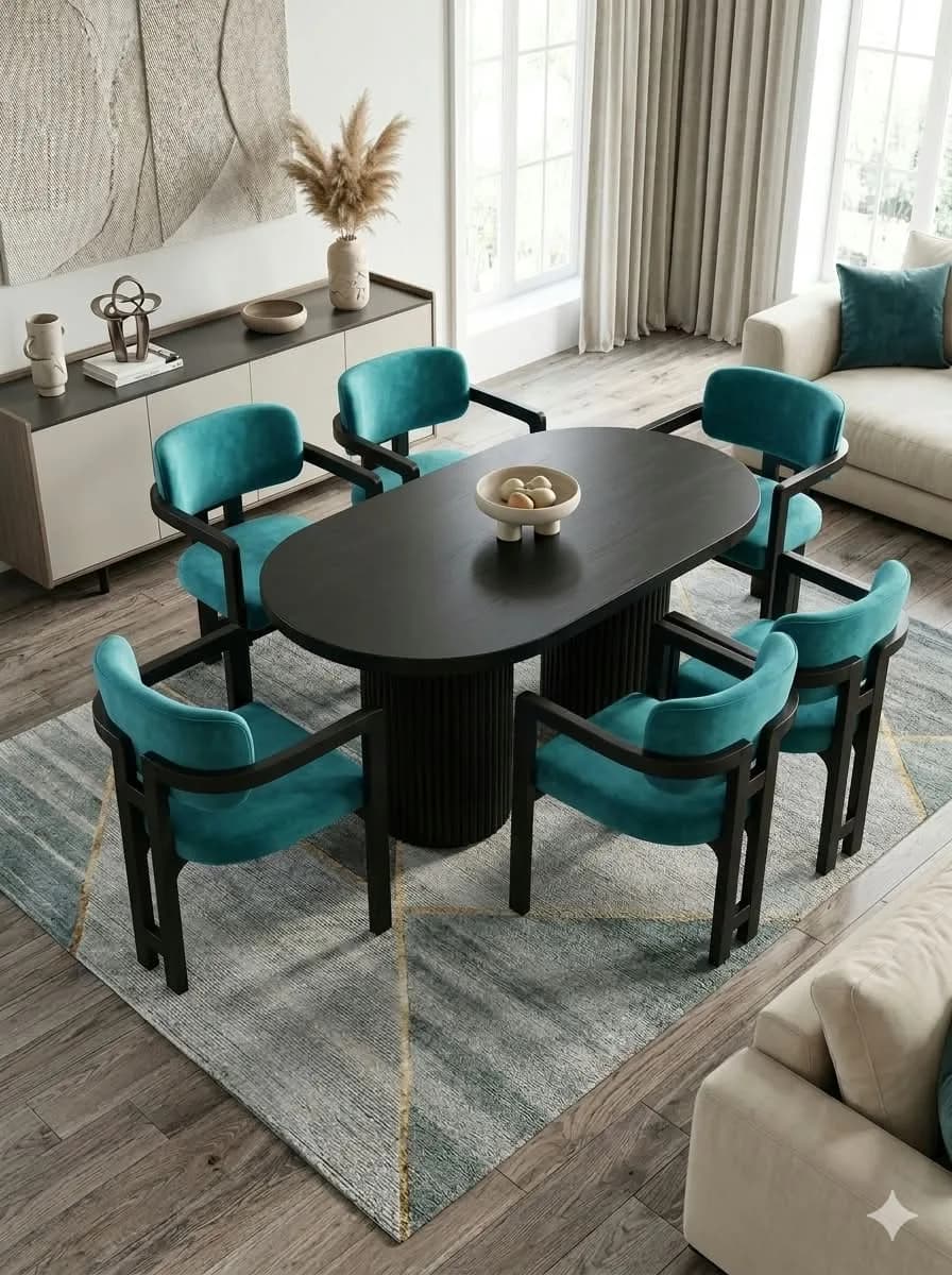 6-Seater Oval Black Dining Table