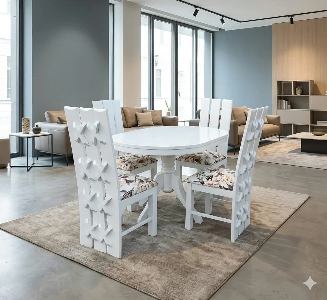 4-Seater White Oval Dining Table