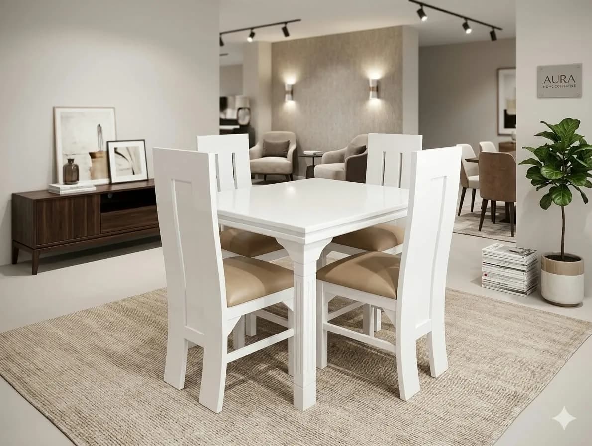 4-Seater Modern White Dining Table