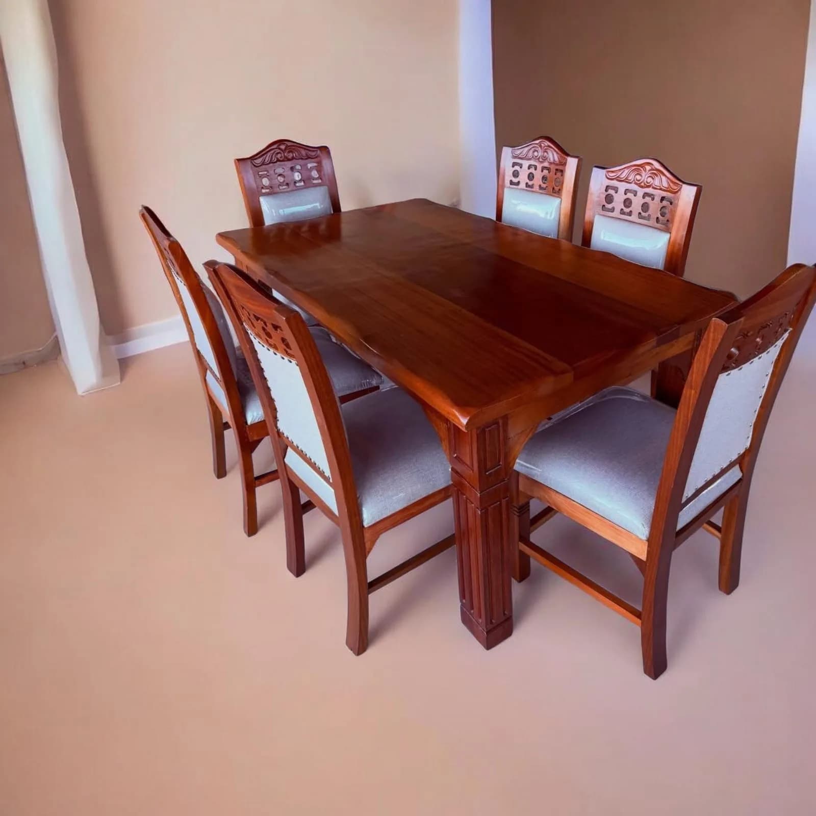 6-Seater Rectangular Solid Mahogany Dining Table with Java Chairs