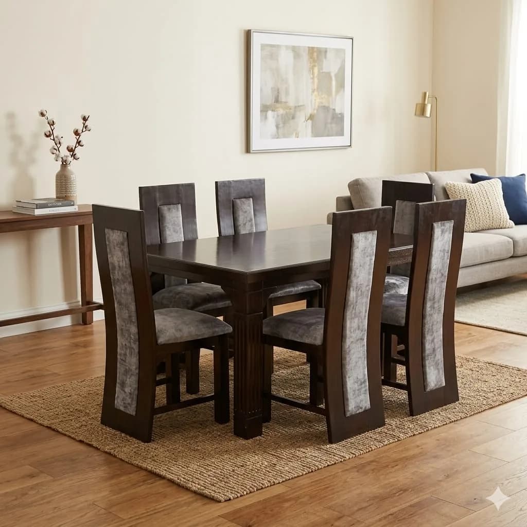 6-Seater Dark Chocolate Rectangular Affordable Dining Table