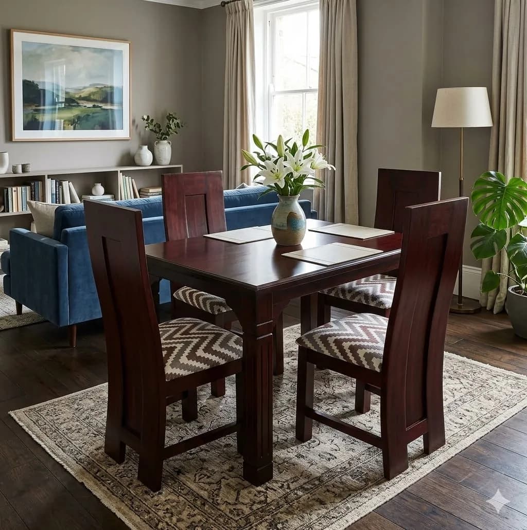 4-Seater Dark Mahogany Dining Table