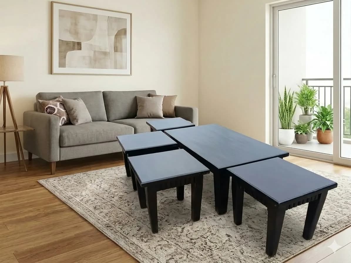 Affordable Black Coffee Table with 4 Stools