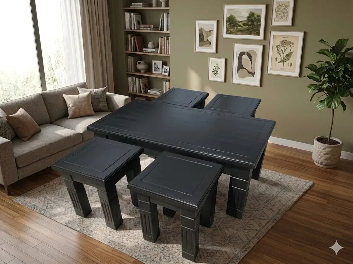 Affordable Black Coffee Table with 4 Stools