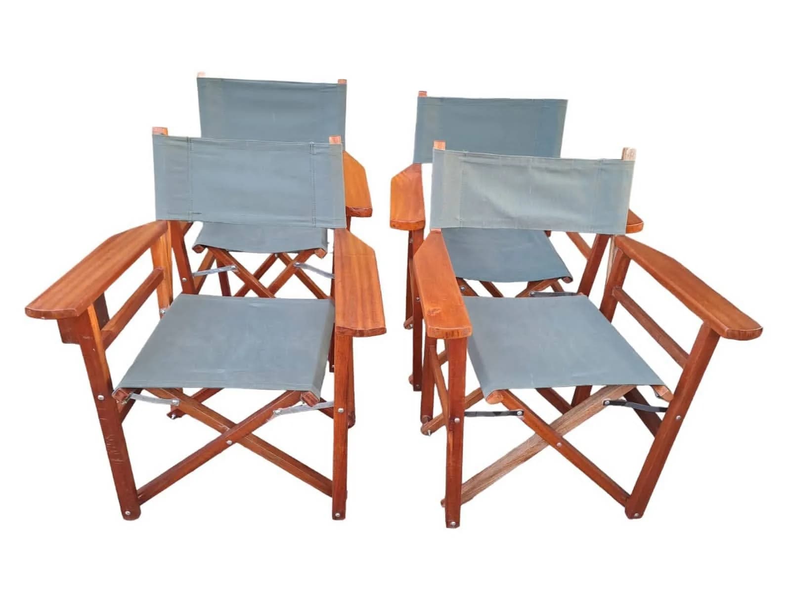 Set of 4 Mahogany Foldable Camp Chairs with Green Canvas