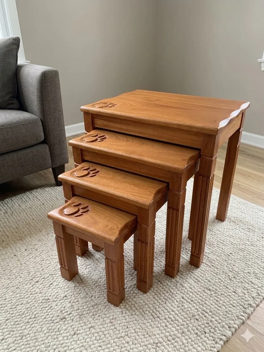 4-Piece Mahogany Nest of Stools with Printed Tops (Was: Ksh 27,000 | Now: Ksh 25,000)