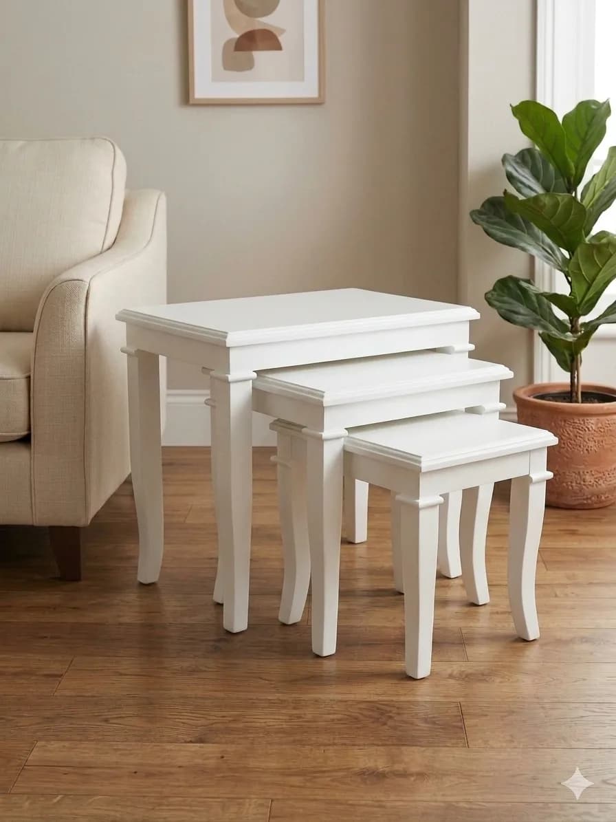 4-Piece White Nest of Stools with Quiz Legs (Was: Ksh 28,000 | Now: Ksh 24,500)
