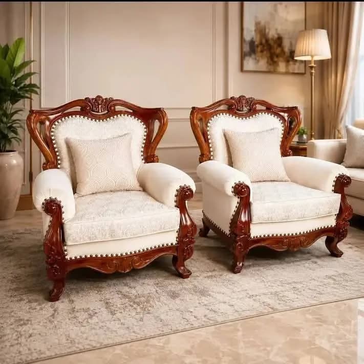 7-Seater Antique Sofa Set - Mahogany Wood Frame with High Density Cushions