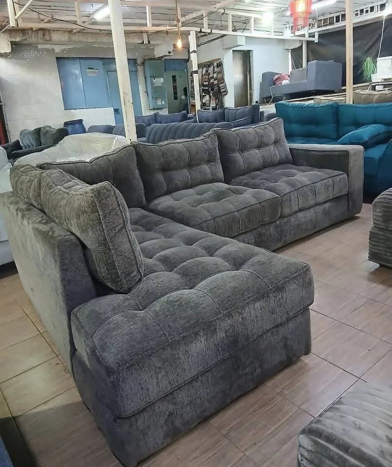 6-Seater L-Shape Sofa - Dark Grey Fabric with Mix & Match Pillows