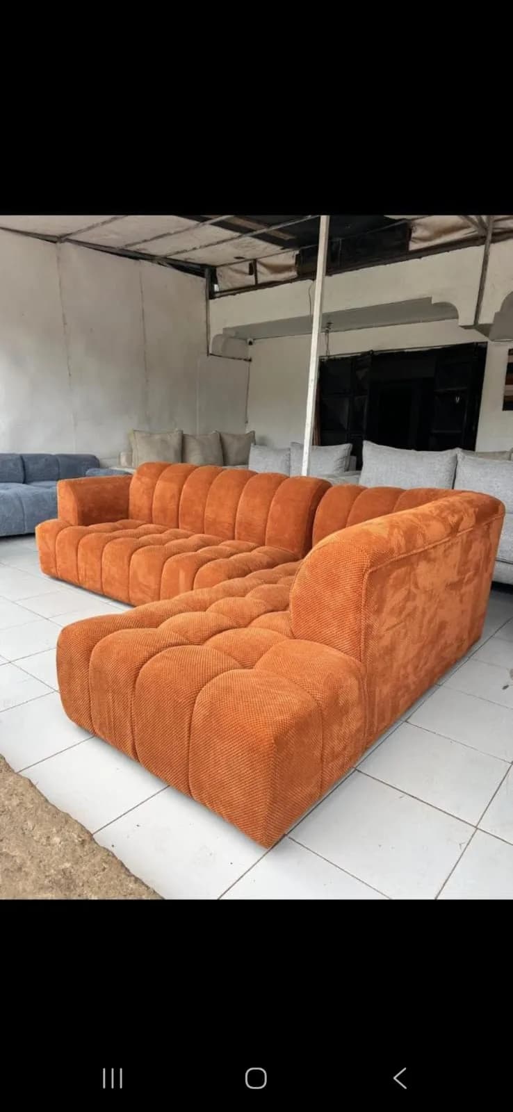 6-Seater L-Shape Sofa - Orange Fabric