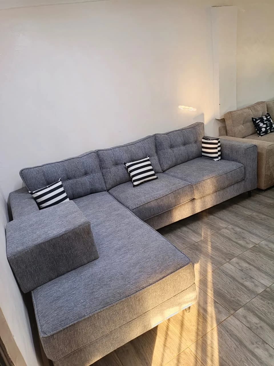 6-Seater L-Shape Sofa - Dark Grey Fabric with Mix & Match Pillows