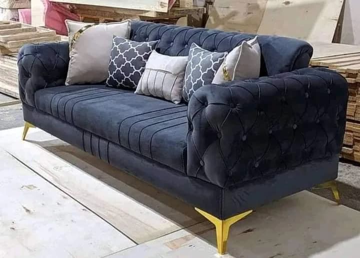 7-Seater Sofa Set - Dark Grey Fabric with High Density Cushions & Mix & Match Pillows