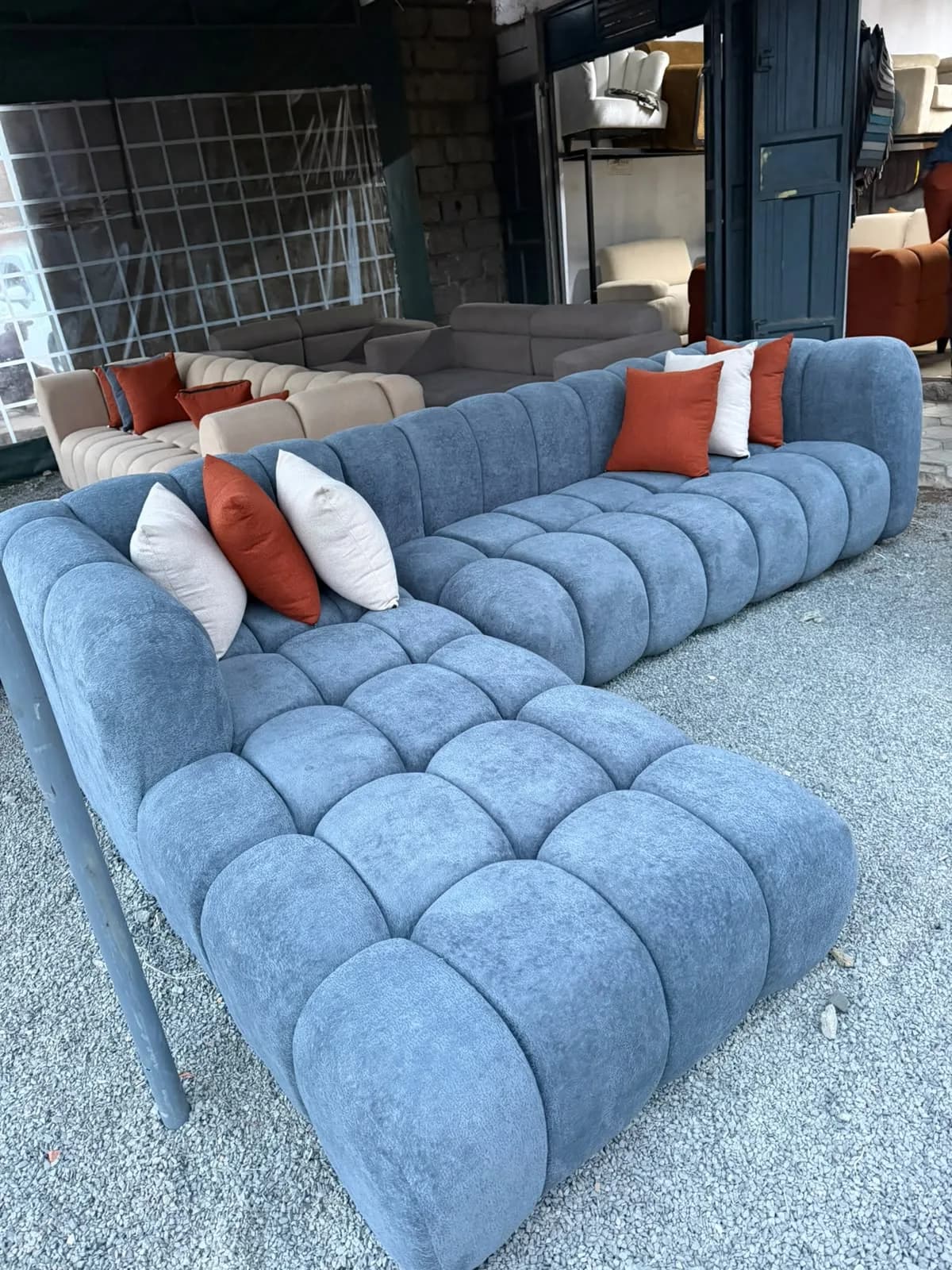 6-Seater L-Shape Sofa - Multi-Color Fabric with Mix & Match Pillows