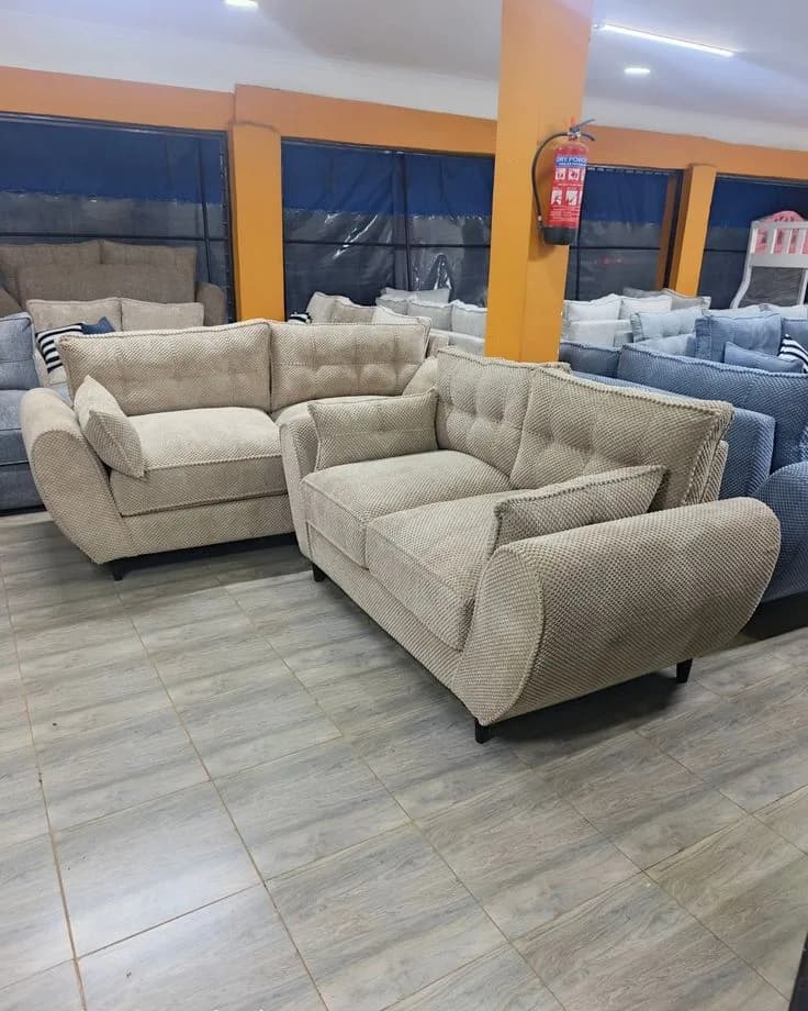 6-Seater Sofa Set - Grey Fabric with High Density Cushions & Mix & Match Pillows
