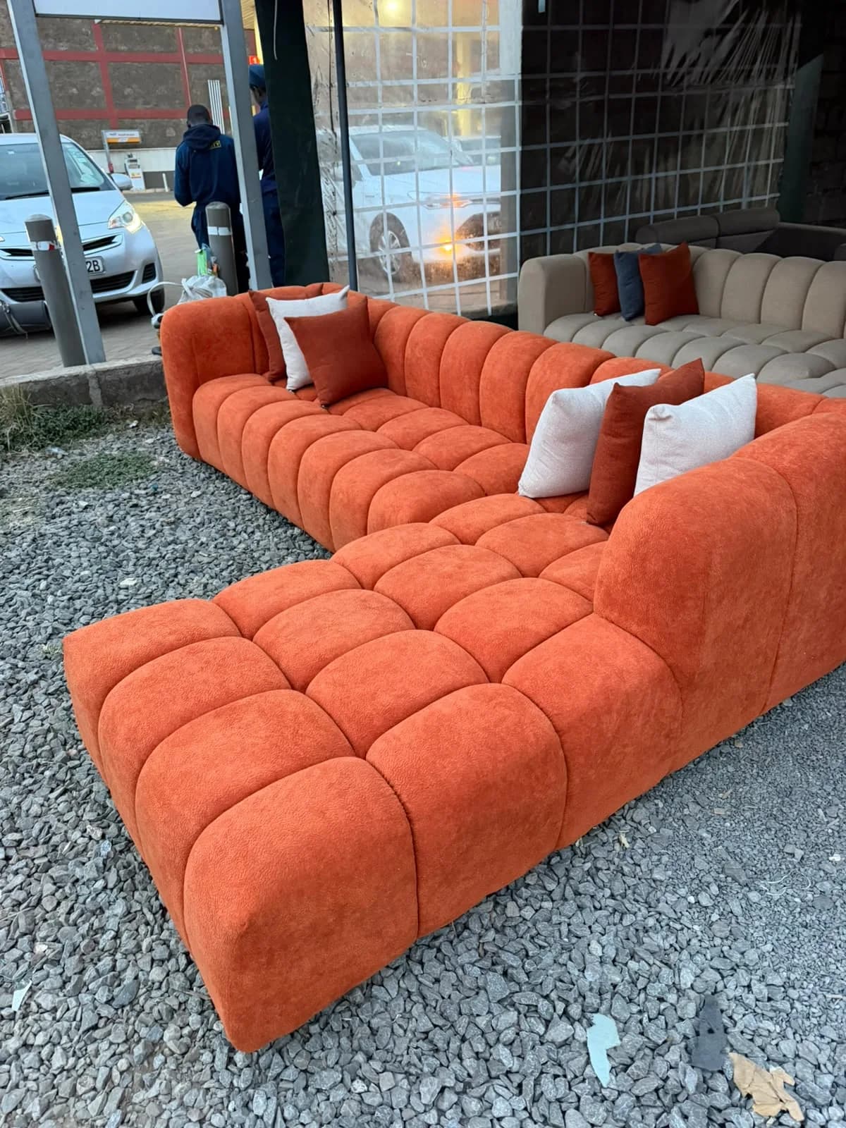 6-Seater L-Shape Sofa - Multi-Color Fabric with Mix & Match Pillows