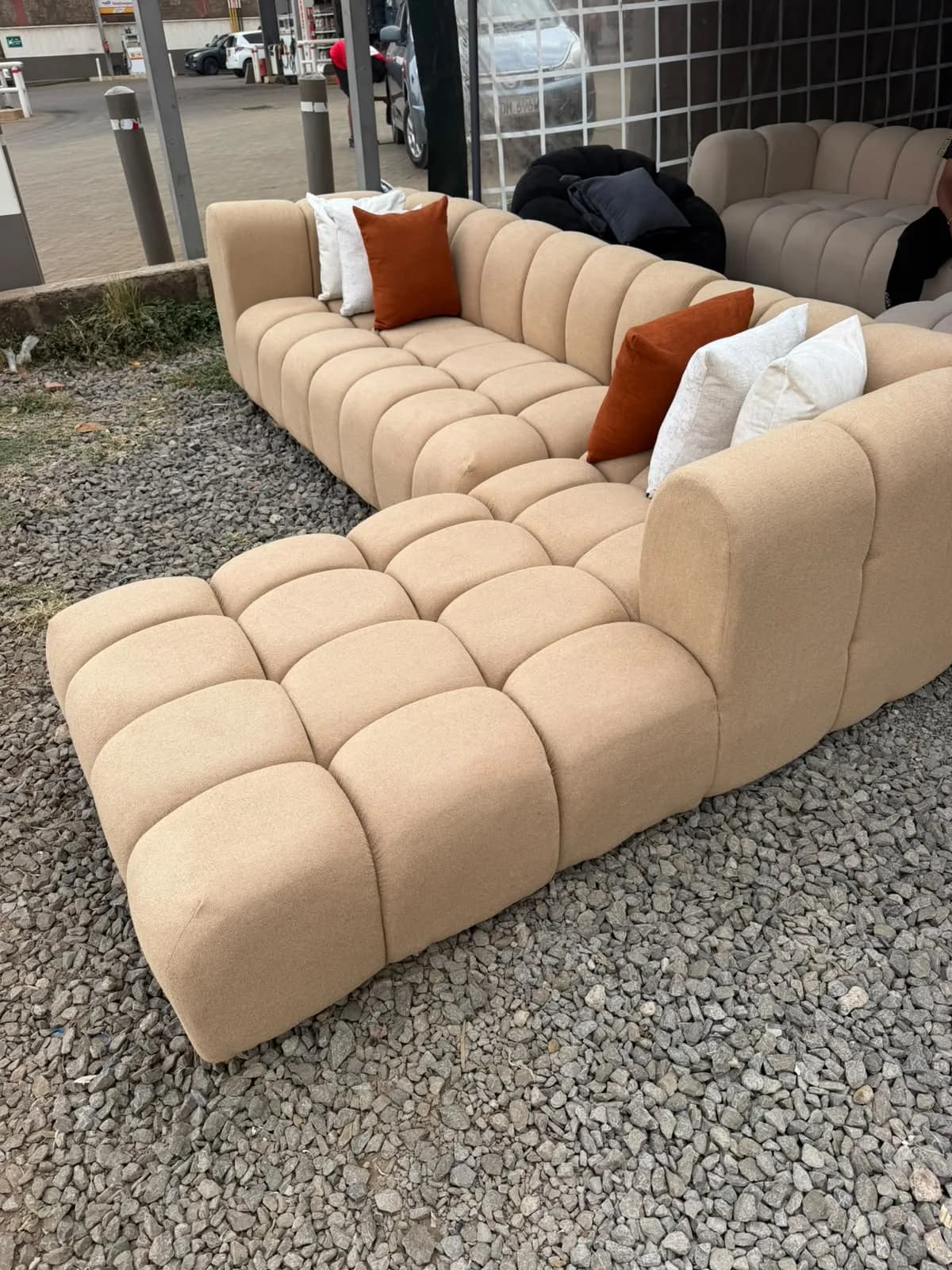 6-Seater L-Shape Sofa - Multi-Color Fabric with Mix & Match Pillows