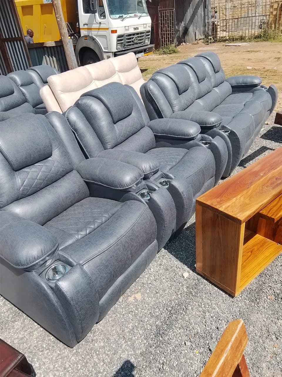 Grey 7-Seater Replica Recliner Sofa Set