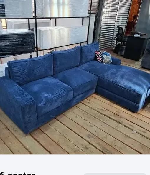 6-Seater L-Shape Sofa - Dark Blue Fabric with Mix & Match Pillows