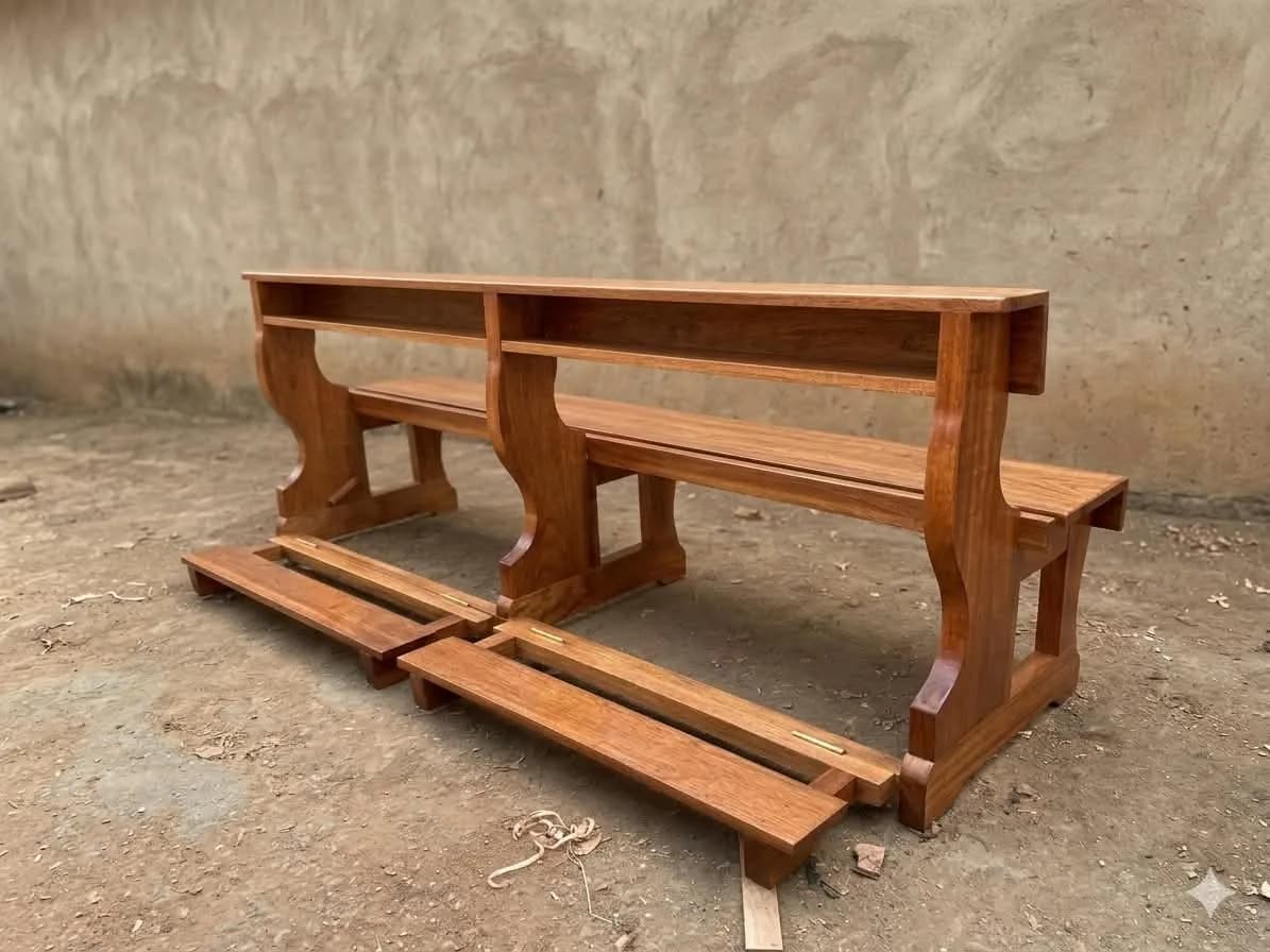 Church Pew with Communion Step – 7ft Solid Mahogany Wood