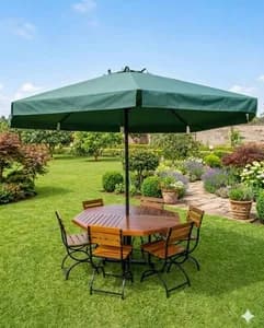6 Seater Patio Umbrella Garden Set with Metallic Chairs