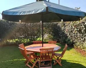6 seater outdoor set with wooden chairs