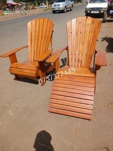 2 Mahogany Adirondack Sun Loungers with Foot Rest