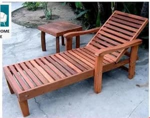 Mahogany Sun Lounger with an armrest and a side stool