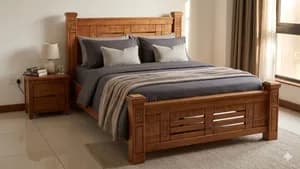 Brown Mahogany Bed with 2 bedside tables