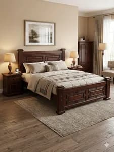 Dark Mahogany Bed with 2 Bedside Tables - 5*6