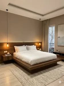 Dark Mahogany Floating Bed with 2 Bedside Tables - 6*6