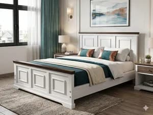 White 6*6 Bed with 2 Bedside Tables