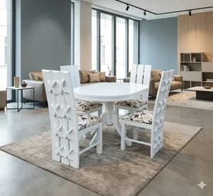 4-Seater White Oval Dining Table