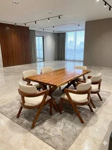 6-Seater Light Chocolate Rectangular Solid Mahogany Dining Table with Honey Chairs