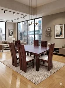6-Seater Dark Mahogany Affordable Rectangular Dining Table