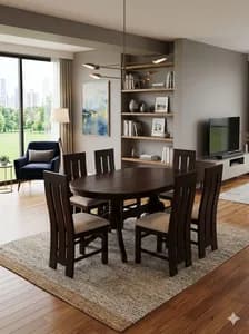 6-Seater Dark Walnut Oval Dining Table