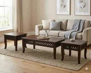 Modern and Fancy Dark Chocolate Coffee Table with 2 Stools