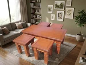 Affordable Brown Coffee Table with 4 Stools
