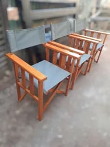 Set of 3 Mahogany Foldable Camp Chairs with Green Canvas