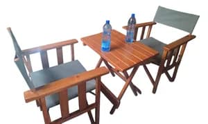 Mahogany Foldable Camping & Picnic Set with 2 Chairs and Centre Table
