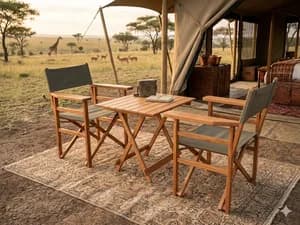 Mahogany Foldable Outdoor Set with 2 Green Canvas Chairs & Centre Table
