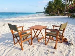 2-Piece Mahogany Foldable Camp Chairs with Foldable Centre Table – Green Canvas