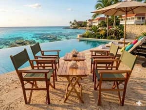 4-Piece Mahogany Foldable Outdoor Set with 4 Green Canvas Camp Chairs & 2 Centre Tables