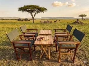 Mahogany Outdoor Foldable Set – 4 Green Canvas Camp Chairs with 2 Centre Tables