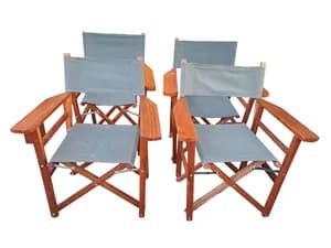 Set of 4 Mahogany Foldable Camp Chairs with Green Canvas