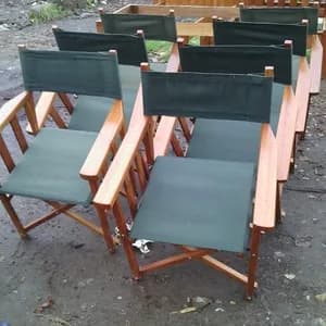 Set of 6 Mahogany Foldable Camp Chairs with Green Canvas