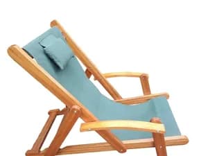 Mahogany Reclining Deck Chair with Green Canvas & Back Pillow