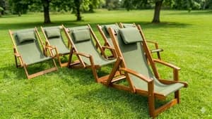 Mahogany Adjustable Foldable Deck Chair with Green Canvas & Pillow