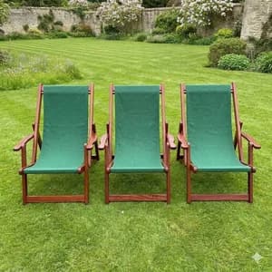 Mahogany foldable and adjustable Deck chairs in green canvas and back pillows - suitable outdoor, Balcony, Garden, and Swimming Pool. Was 8k now 7k each