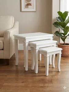 4-Piece White Nest of Stools with Quiz Legs (Was: Ksh 28,000 | Now: Ksh 24,500)